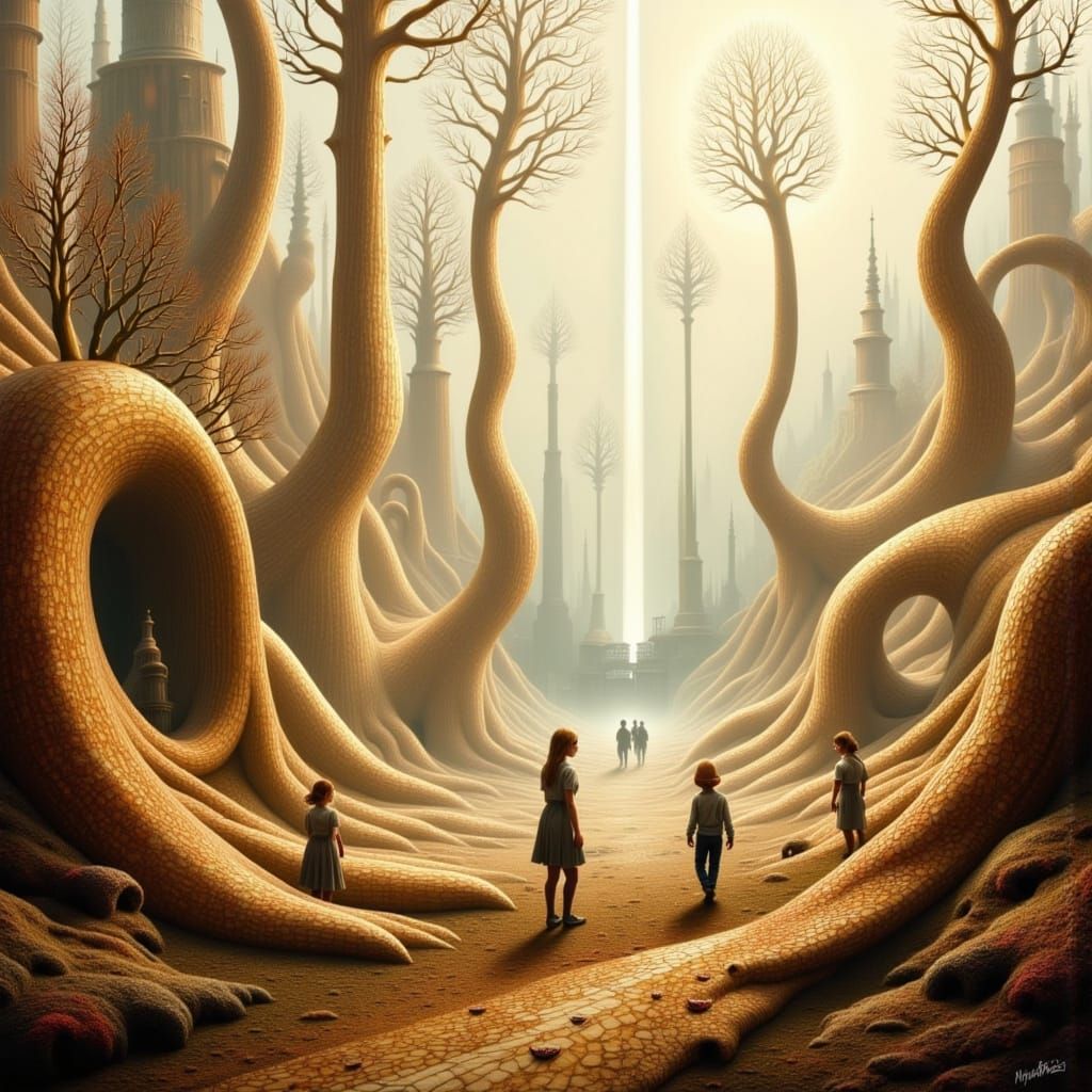 Dreamlike Pipe Landscape in Turner-Dali-Beksiński Style