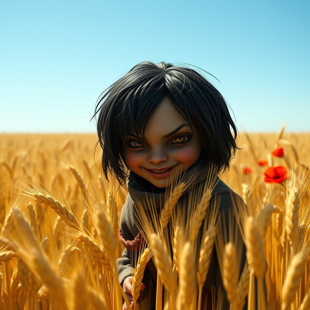 Mysterious Wheat Field Stranger in Earthy Attire