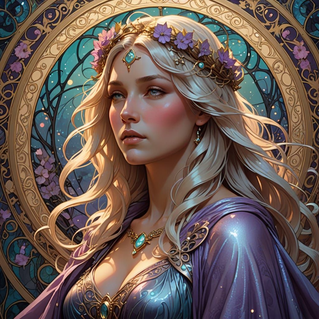Goddess of Aurora Borealis in High-Fantasy Landscape