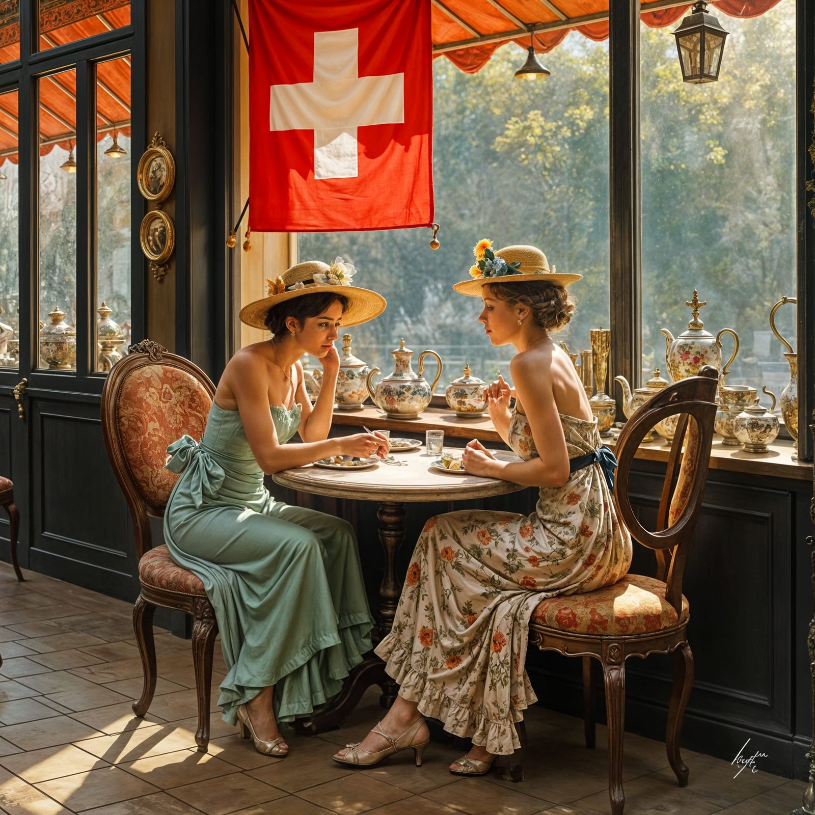 Elegant Cafe Scene in Warm, Impressionist Tones