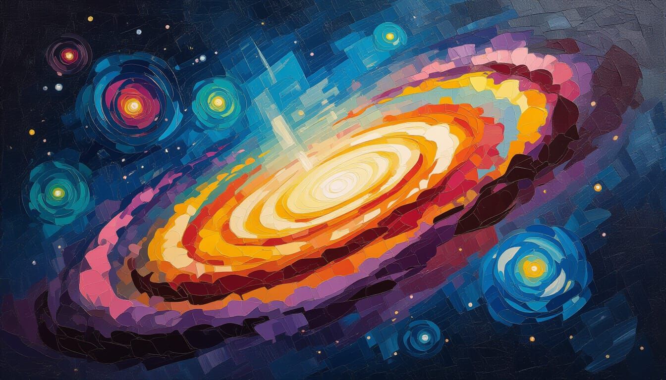 Vibrant Galaxy Space in Expressionist Impasto Painting