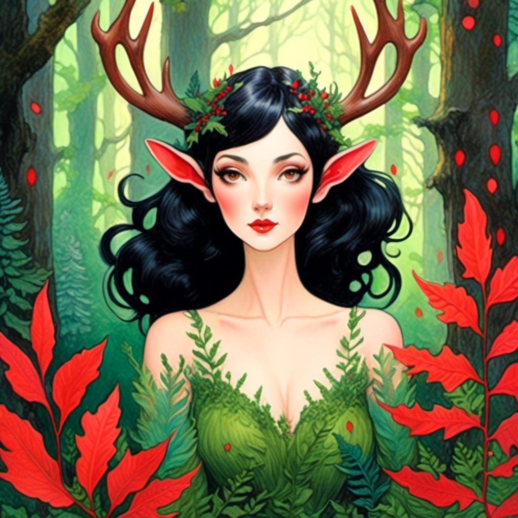 Enchanted Forest Portrait in Arthur Rackham Style