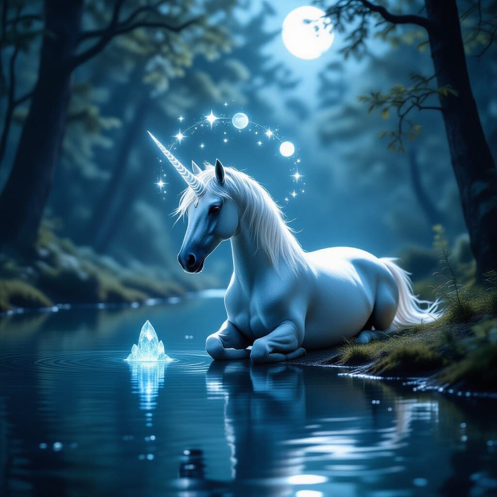 Silver Unicorn with Crystalline Horn by Starry Lake