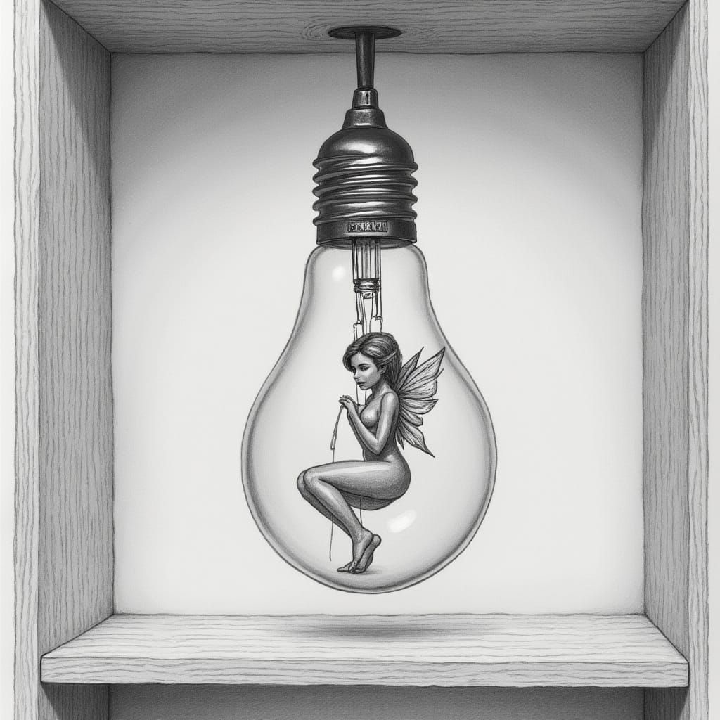 Pencil Drawing: Nymph in Lightbulb