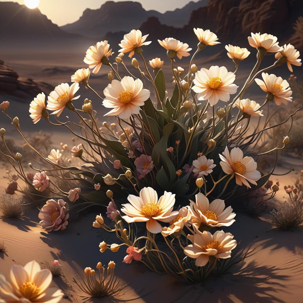 Dark Fantasy Flowers in a Desert Landscape