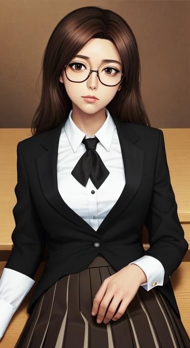 Anime Style: Woman with Glasses in Suit