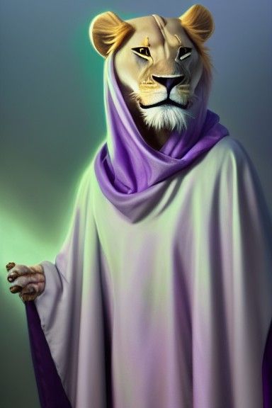 Terrifying Anthropomorphic Lioness Goddess in Purple: Hyperr...