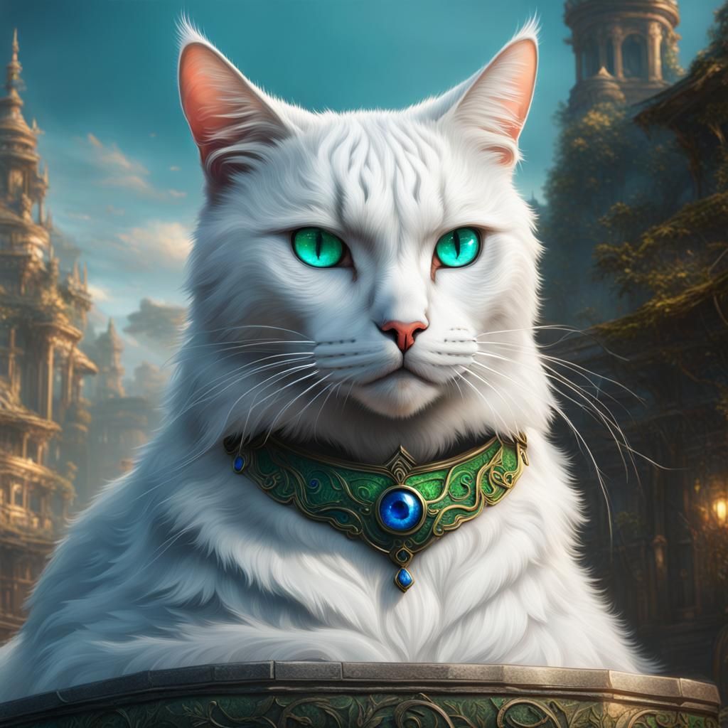 White Cat Face with Heterochromia as Detailed Matte Painting