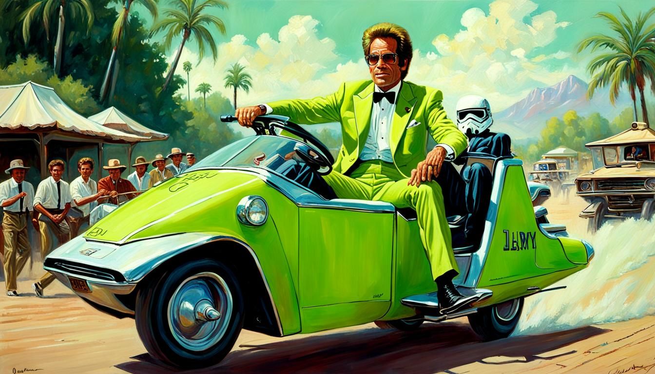 Huey Lewis Rides Land Speeder: Oil Painting