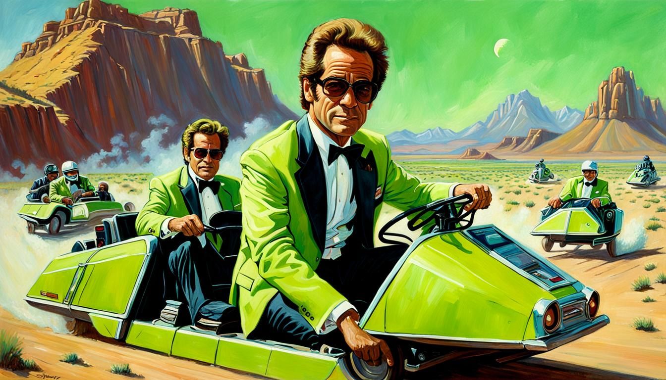 Huey Lewis Rides Land Speeder: Oil Painting