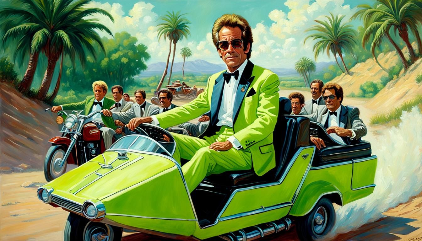 Huey Lewis Rides a Land Speeder: Oil Painting