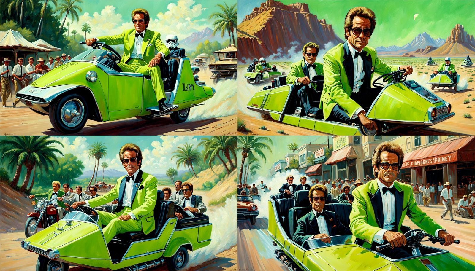 Huey Lewis Rides Land Speeder: Oil Painting