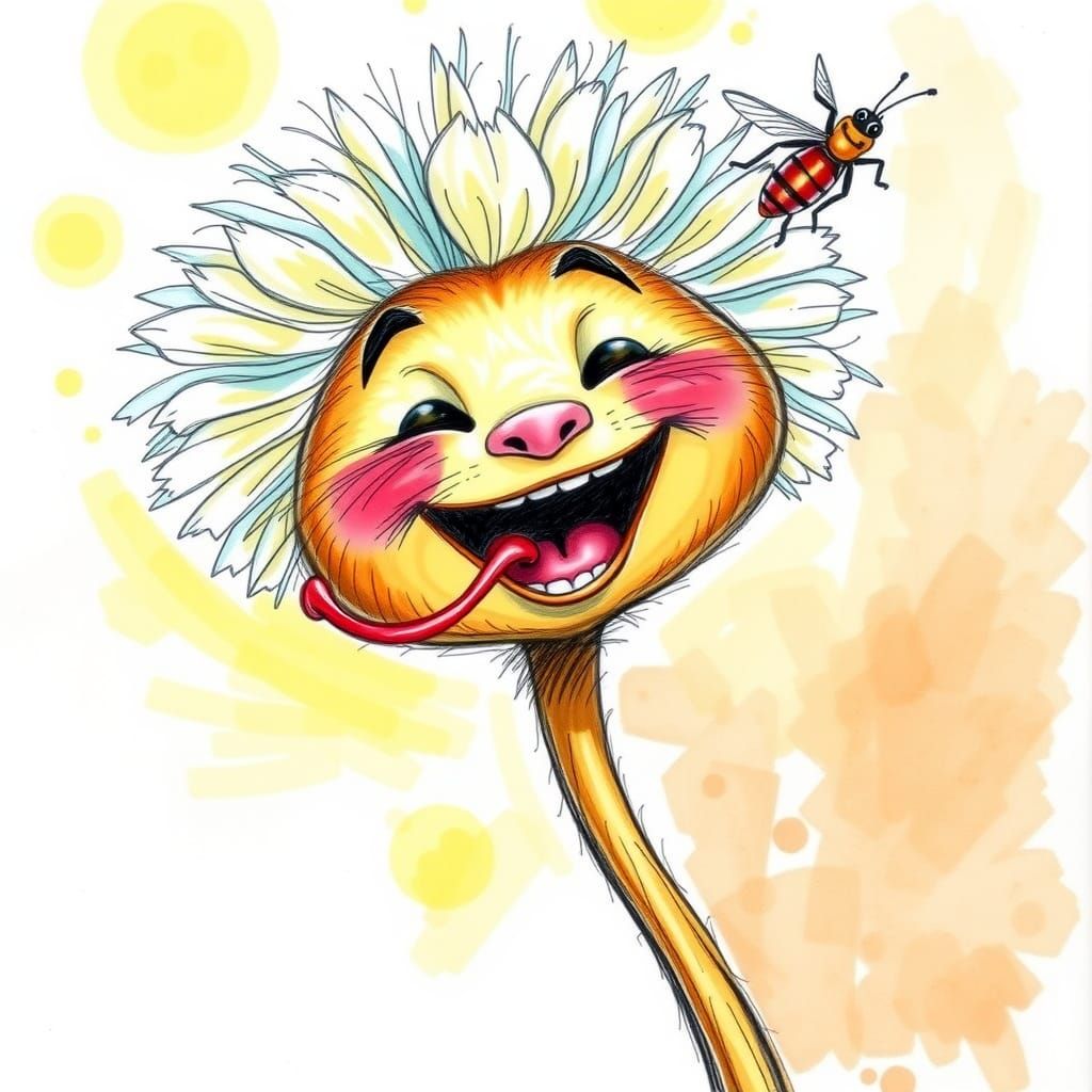 Colorful portrait of a chamelion catches a bug with his toung,pencil sketch warm colors