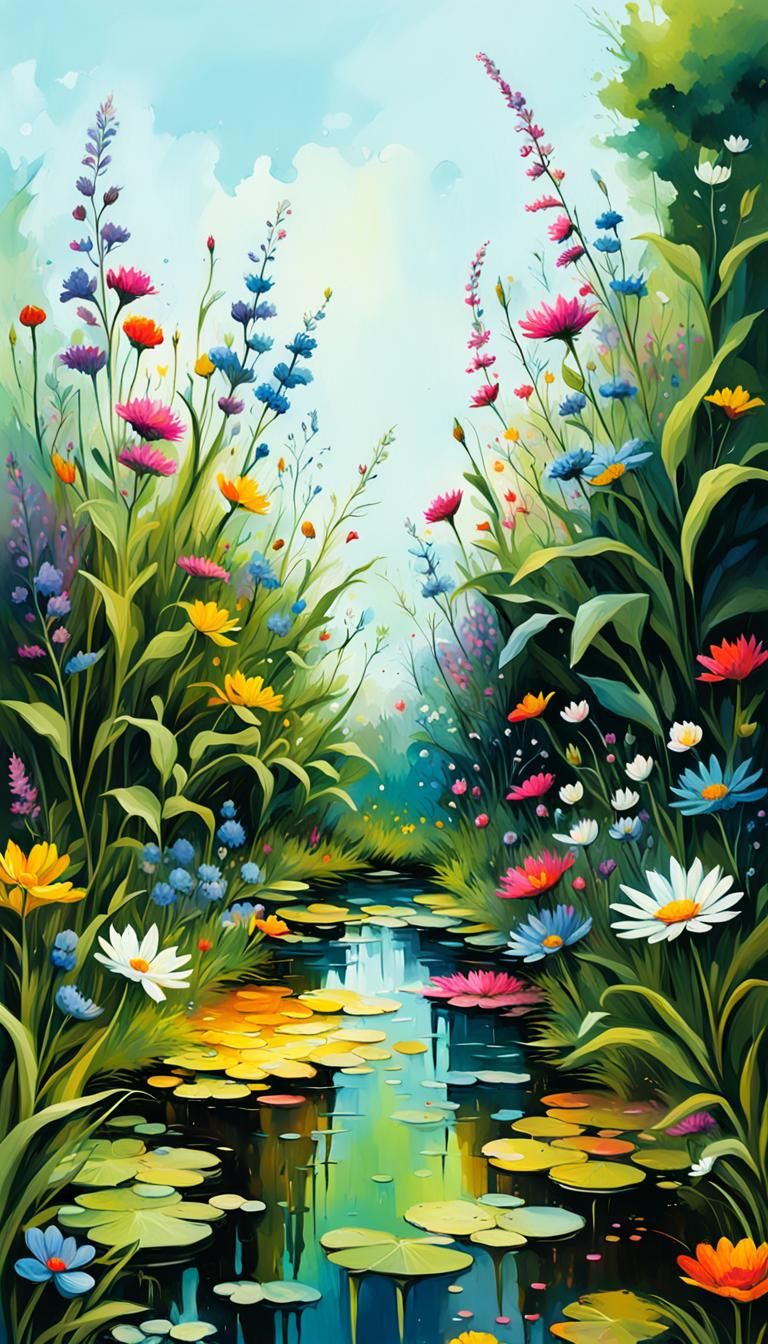 Colorful Overgrown Garden in Splash Art Style