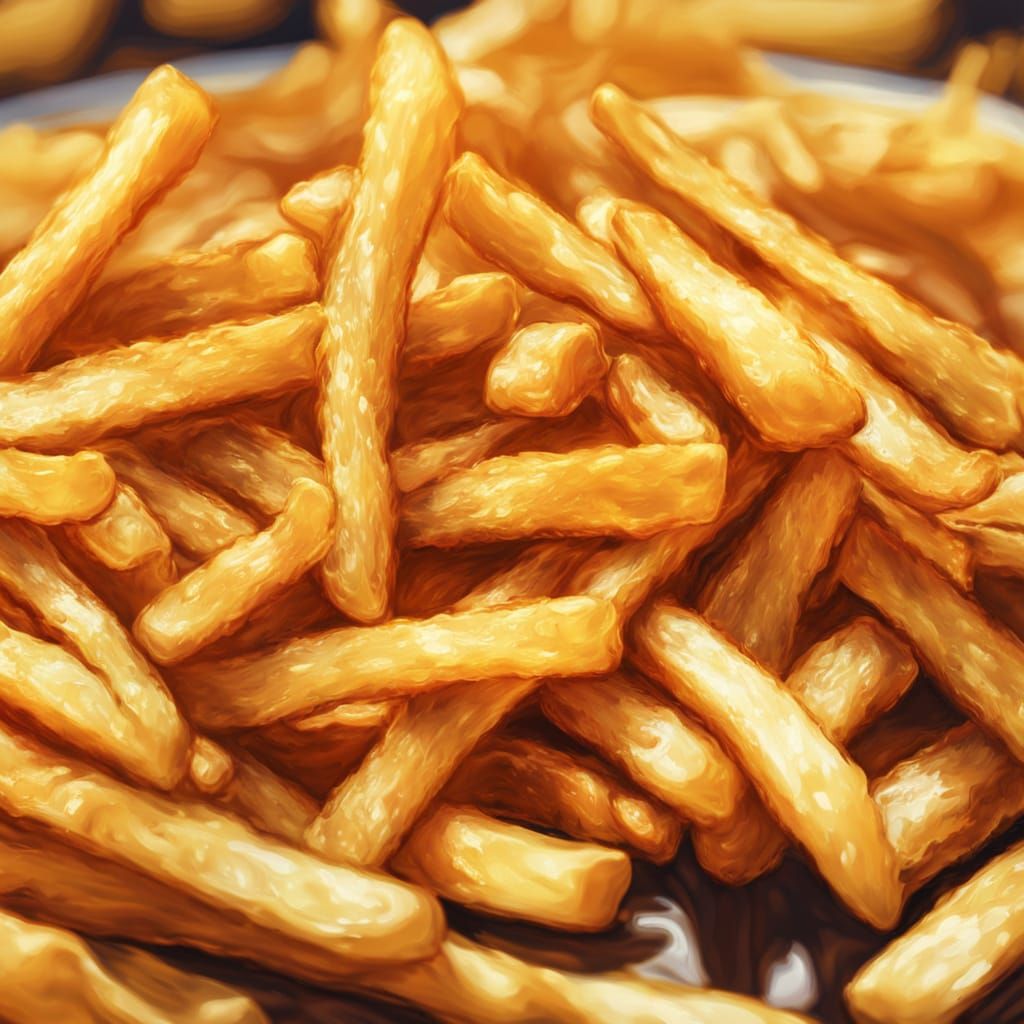 Appetizing French Fries in Vibrant Oil Painting Style
