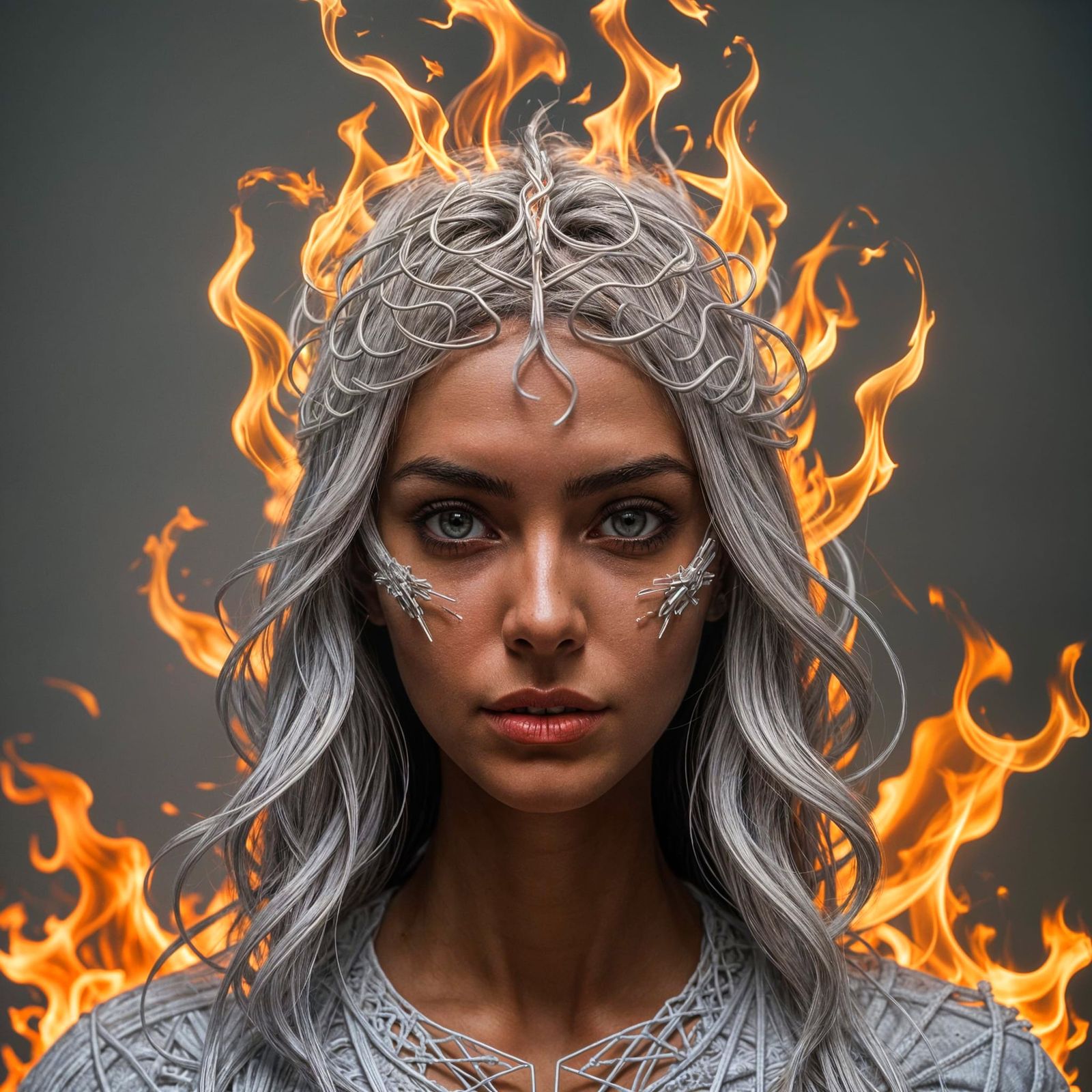 Paperclip Woman Ablaze: A Fiery 3D Render