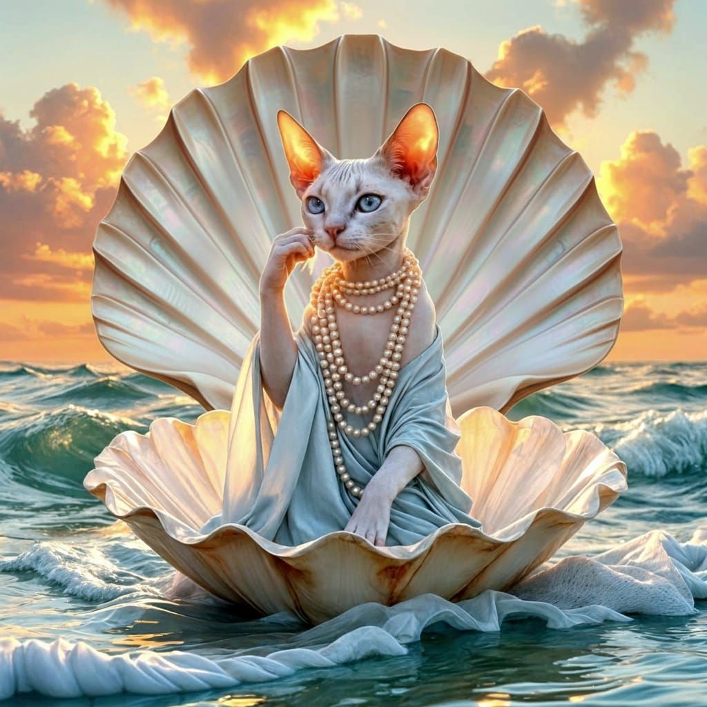 Sphynx Cat as Venus in Renaissance Style