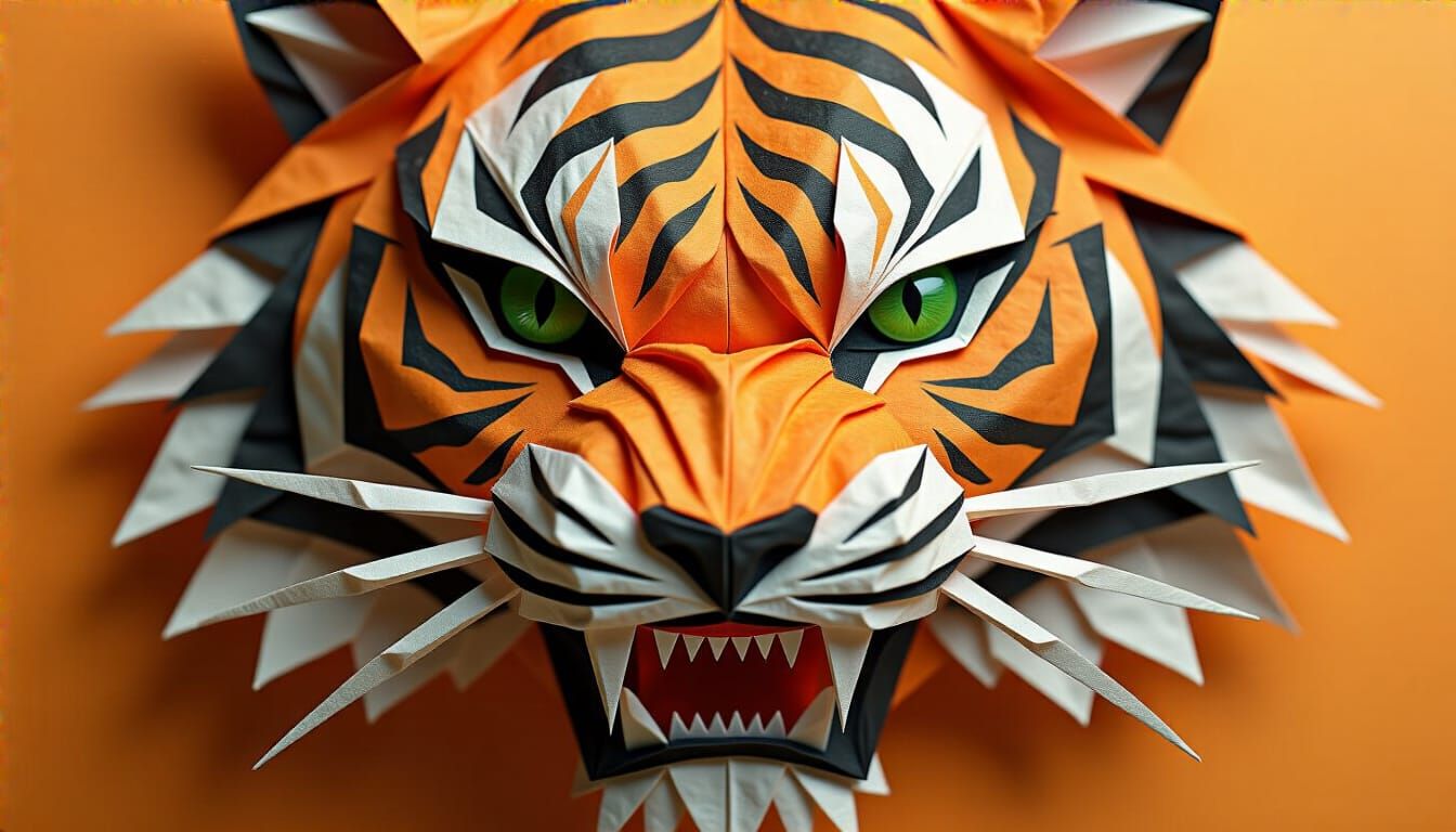 Majestic Origami Tiger Face with Emerald Eyes