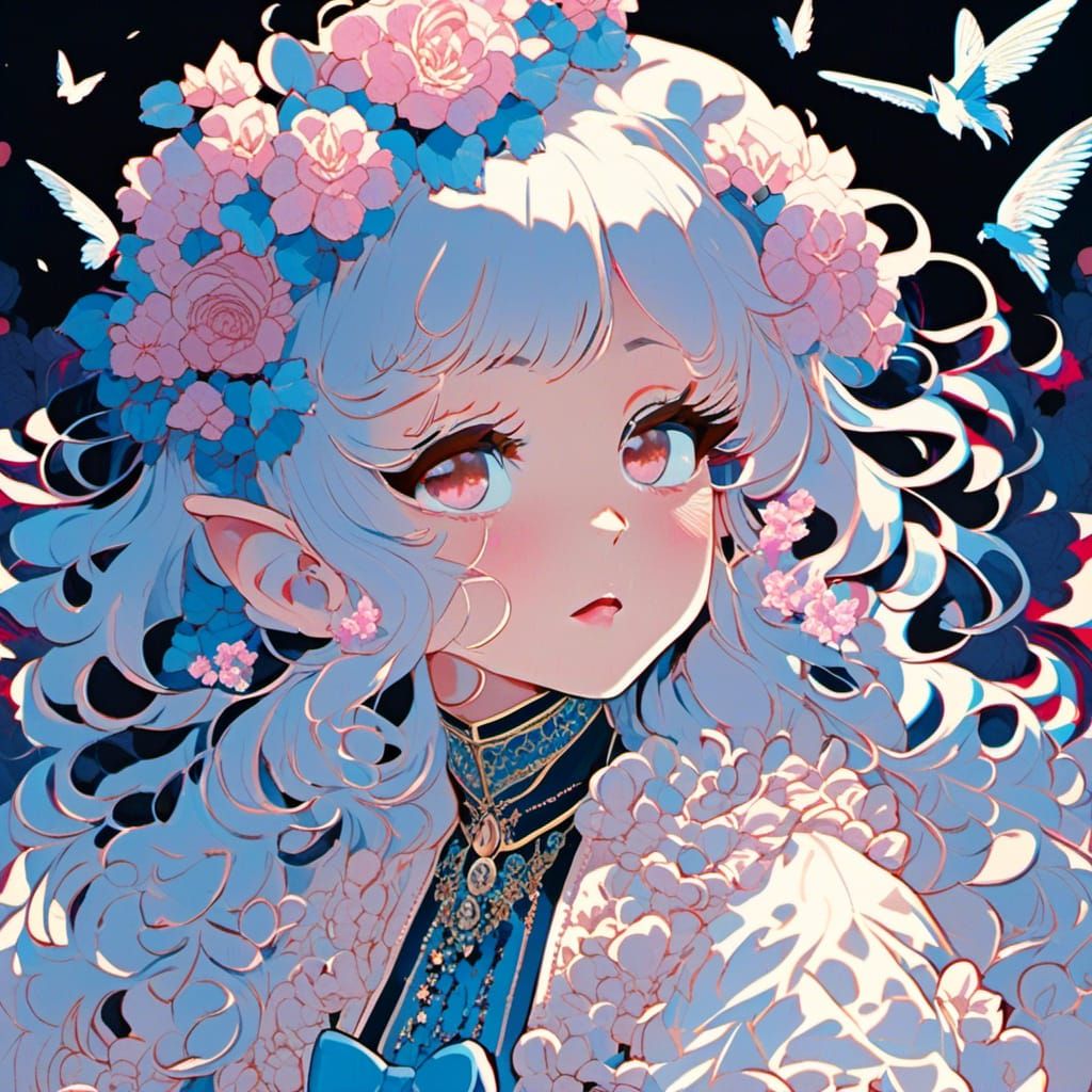 Adorable Blonde Girl in Electric Blue Anime Style