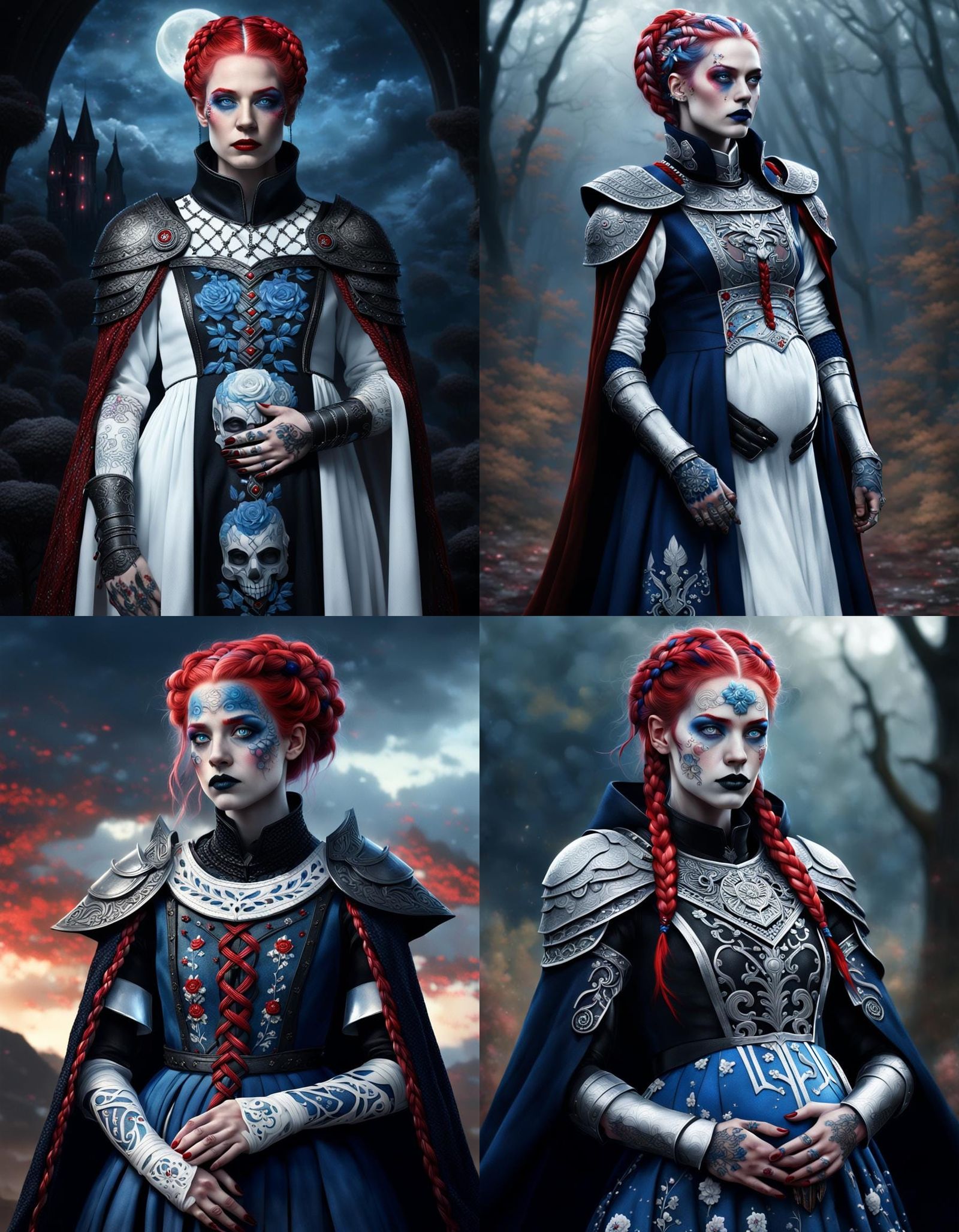 Pregnant Knight with Braided Hair and Floral Dress