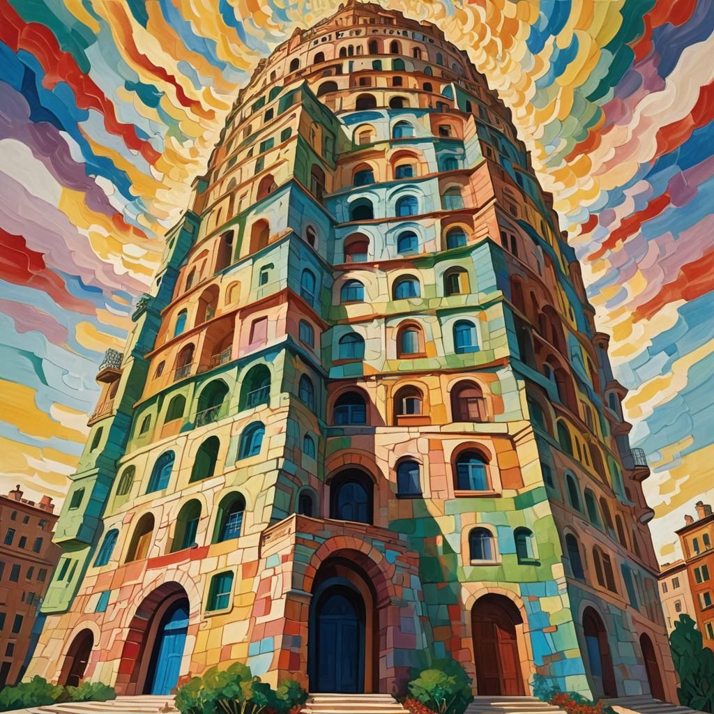 Tower of Babel in Gouache Style