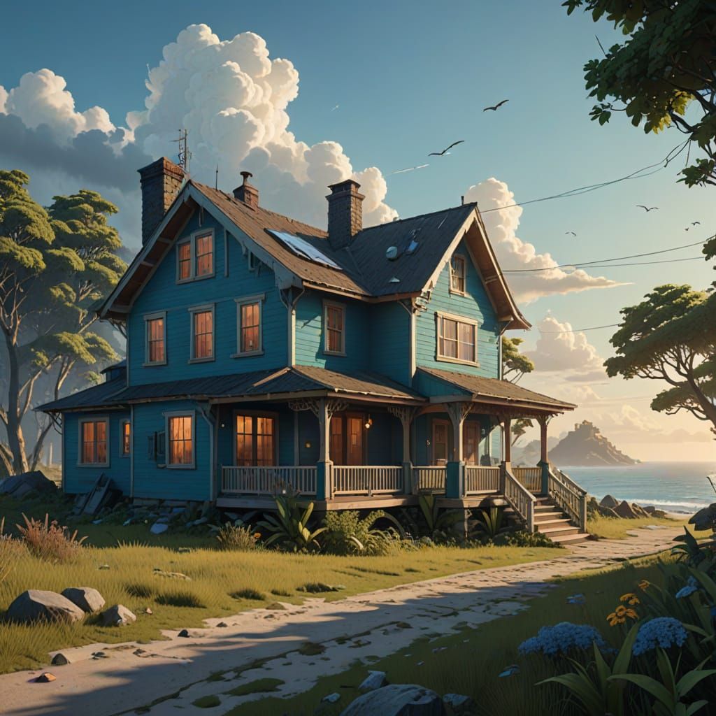 Luxurious Coastal Estate in Soft Baby Blue