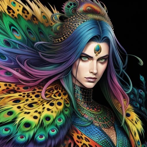 Rainbow Dragon Woman in Comic Book Style