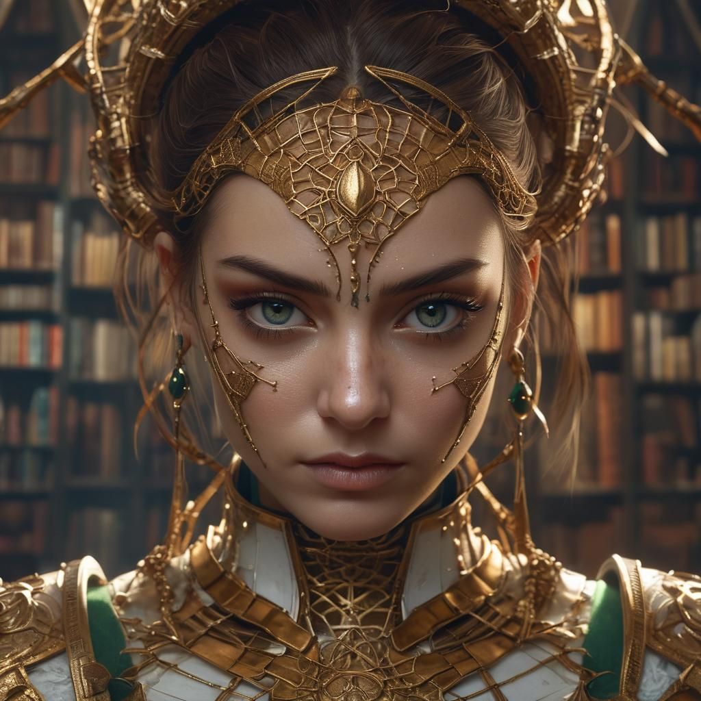 Mystic Spider Warrior Portrait in Fantasy Library
