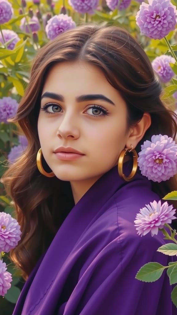 Palestinian Woman in Bohemian Dress: Polychromatic Oil Paint...