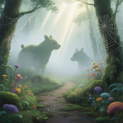 Whimsical Forest Path in Ghibli-Inspired Fog