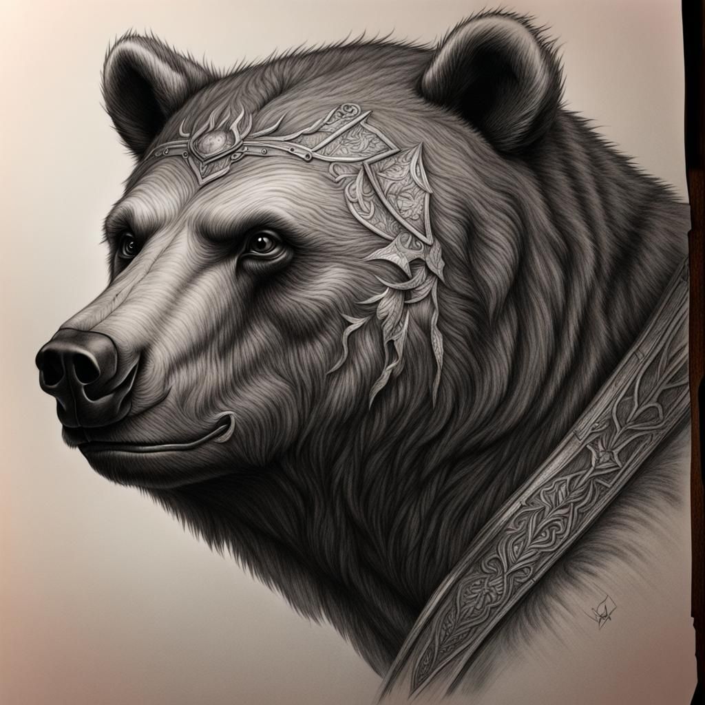 Detailed Pencil Drawing of a Skyrim Bear