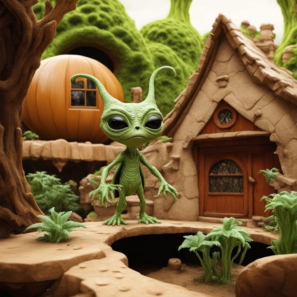 Cute Alien Plant Wizard in Maximalist Style