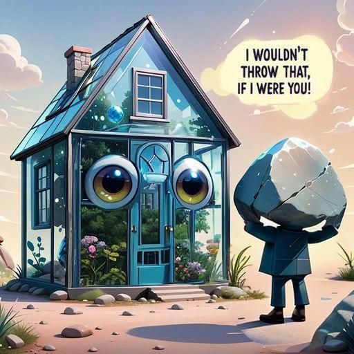 Whimsical Glass House Scene: A Surreal Encounter