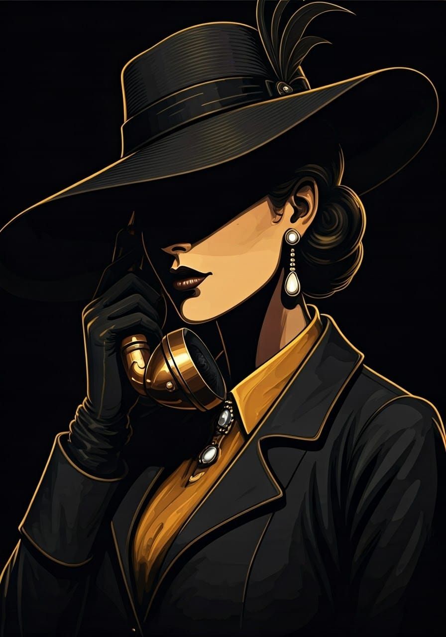 Mysterious Woman with Rotary Phone in Noir Style