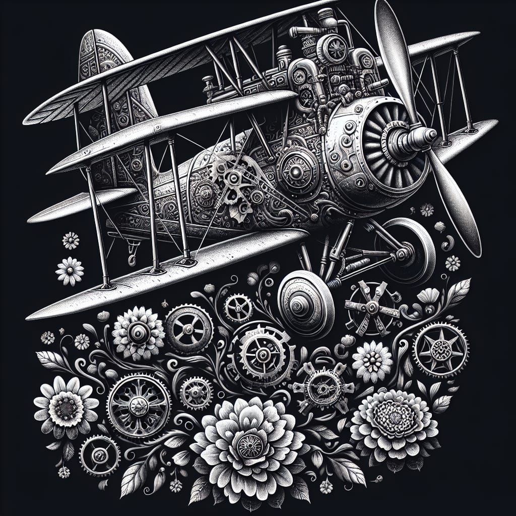 Steampunk Airplane with Victorian Floral Design