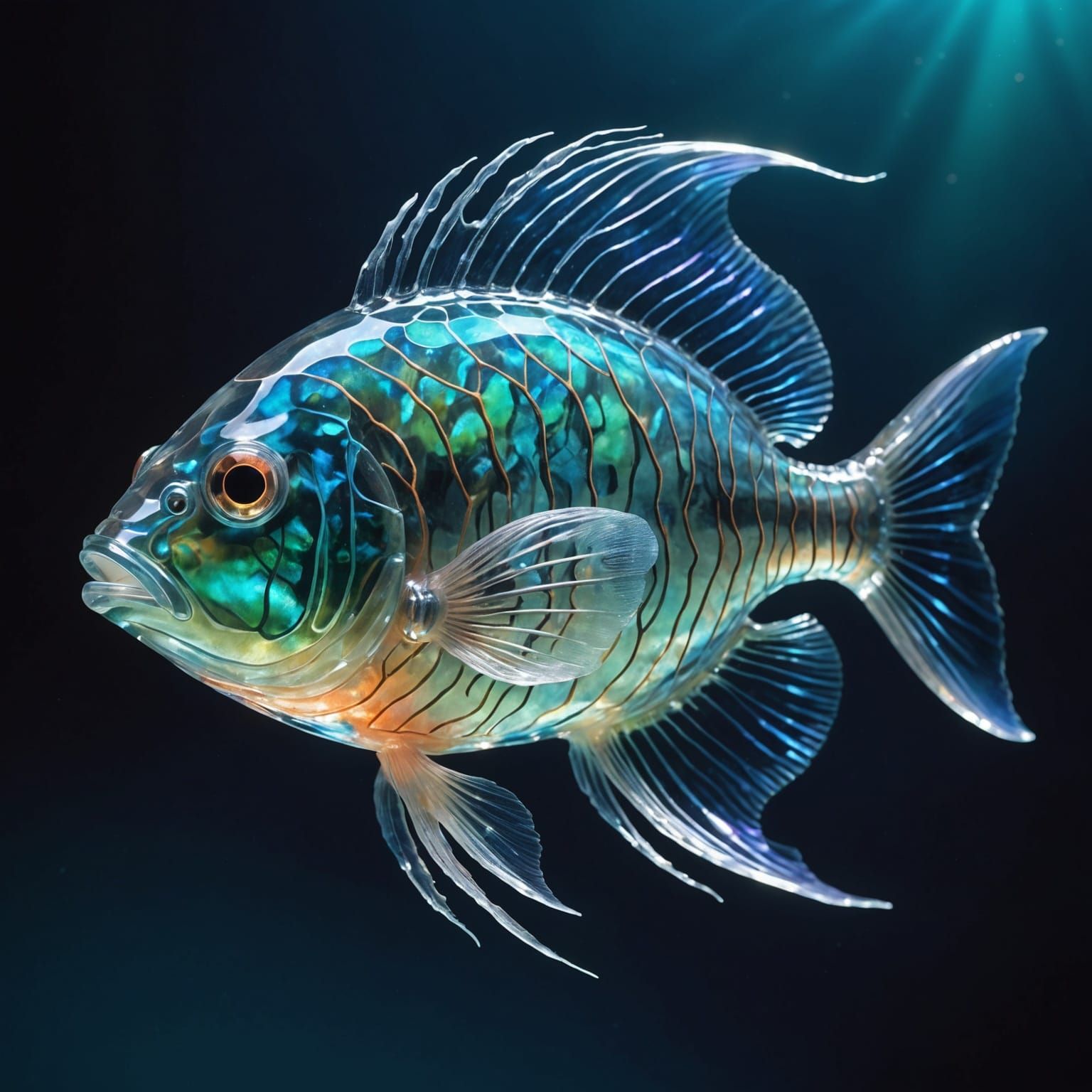 Hyperrealistic Glass Fish in Cerulean Ocean