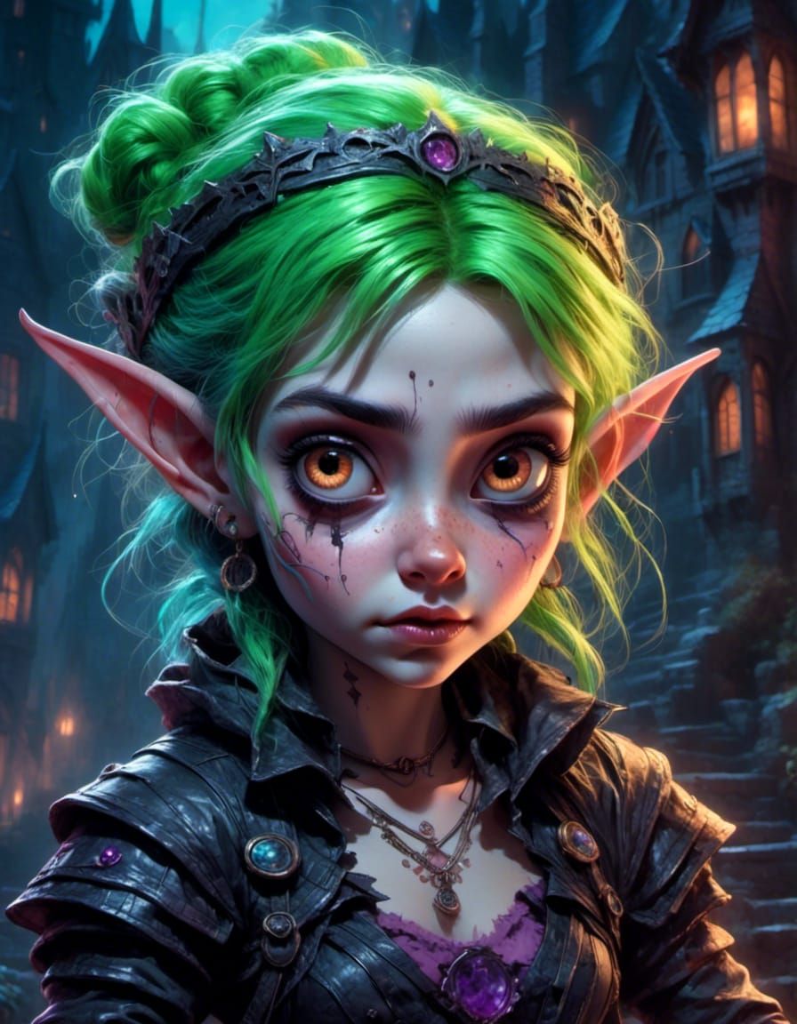 Cute Goth Elf Exercises in Gothic Setting