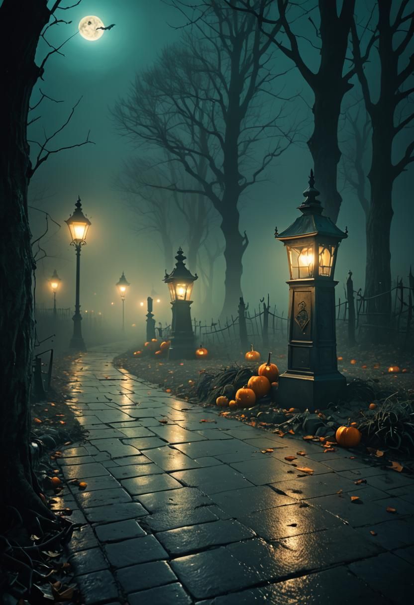 Mysterious Cyan Ghosts on Halloween Night