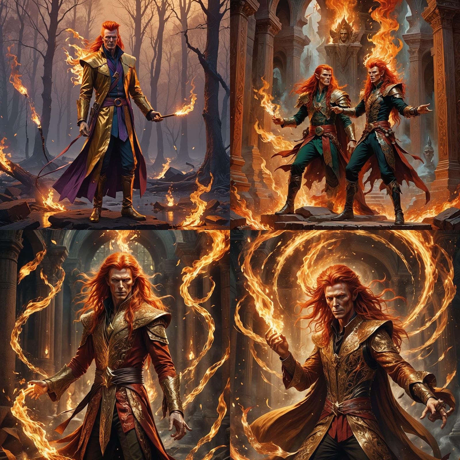 Fiery Elf Mage in Flowing Gold Robes
