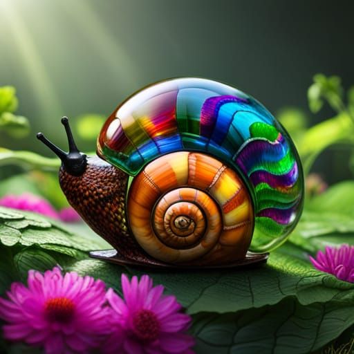 Glass Snail with Colorful Beads in Garden
