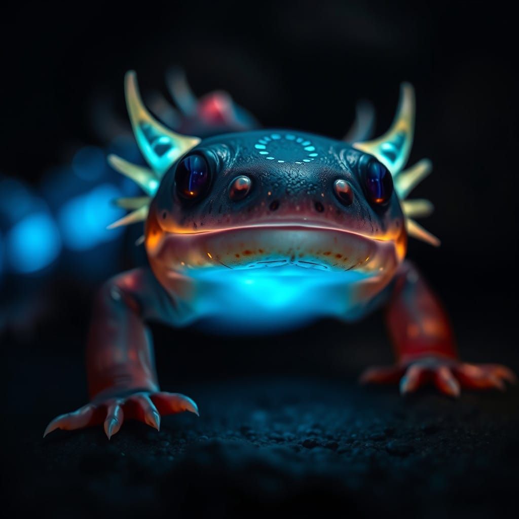 Ethereal Axolotl Illuminated by Warm Blue Light