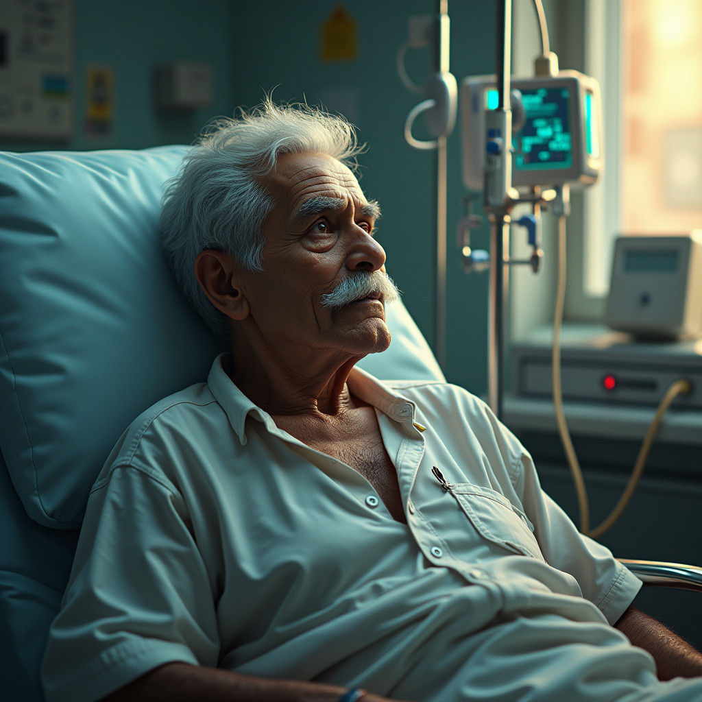 Elderly Man Receiving Chemotherapy: Digital Matte Painting