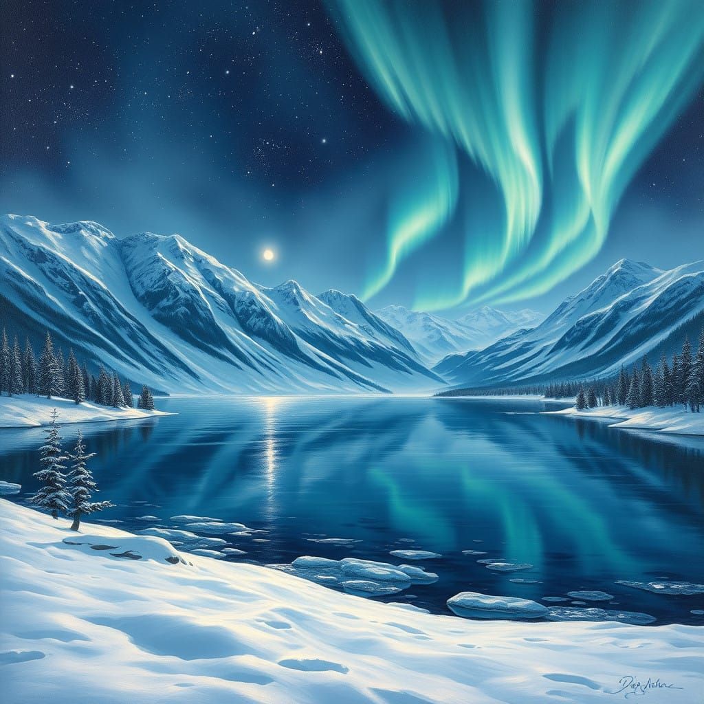 Ethereal Winter Wonderland in Luminous Oil Painting