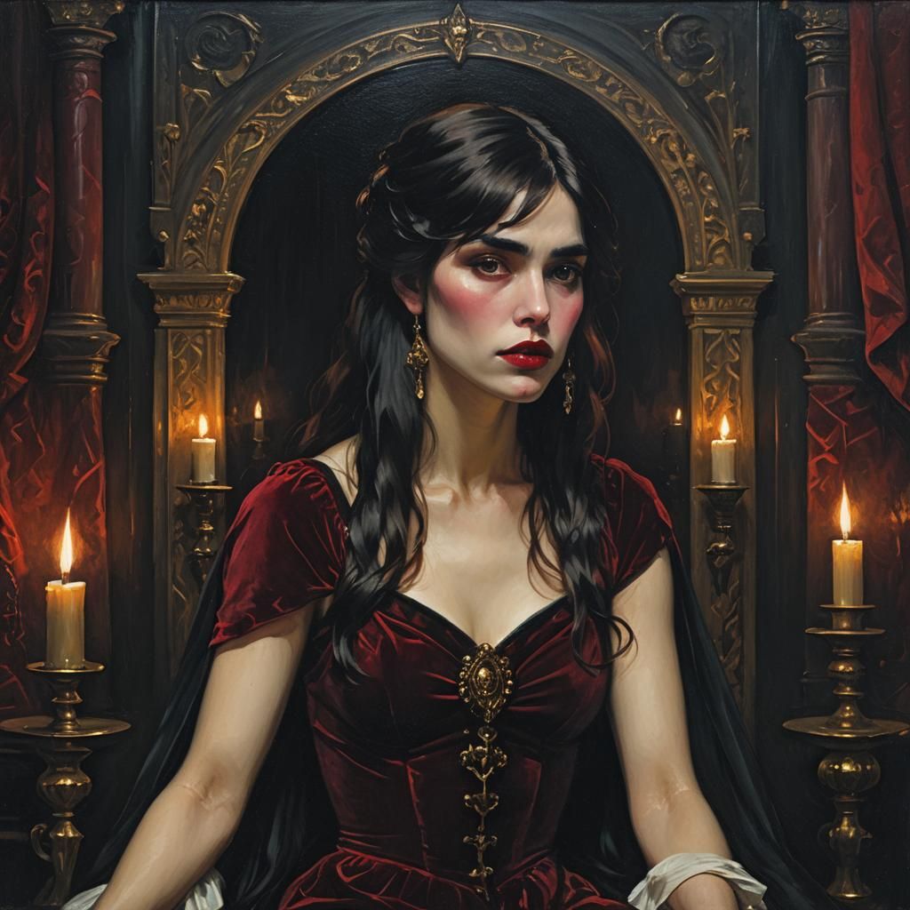 Moody Vampire Portrait in Waterhouse Style