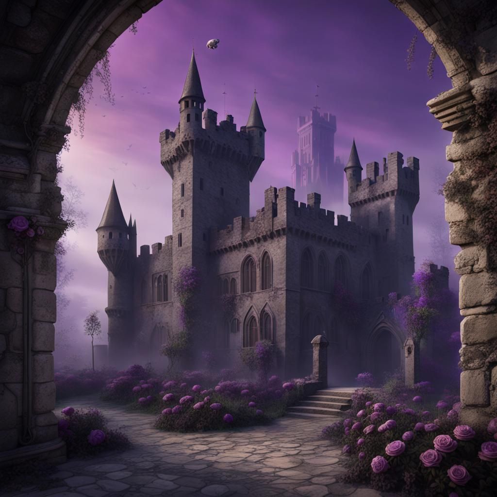 Medieval Castle Ruins with Wraith in Matte Painting Style
