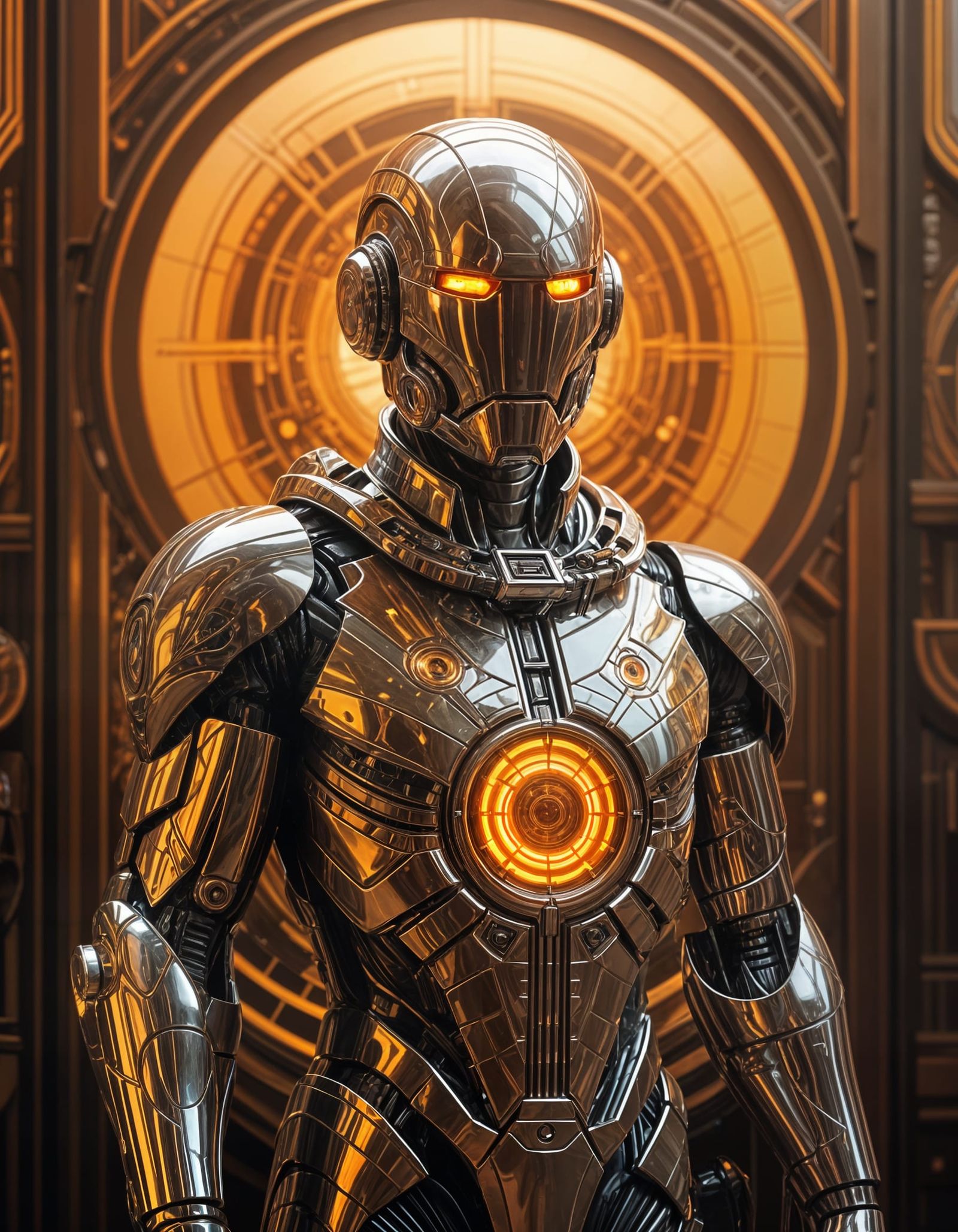 Retro Futurism Sacred Geometry Man in Amber Light