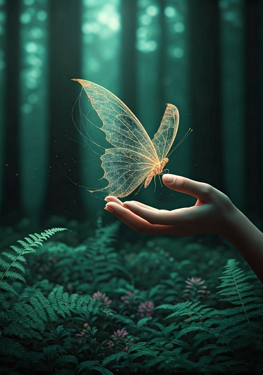 Forest Fairy with Spiderweb Butterfly, Cinematic Aesthetic
