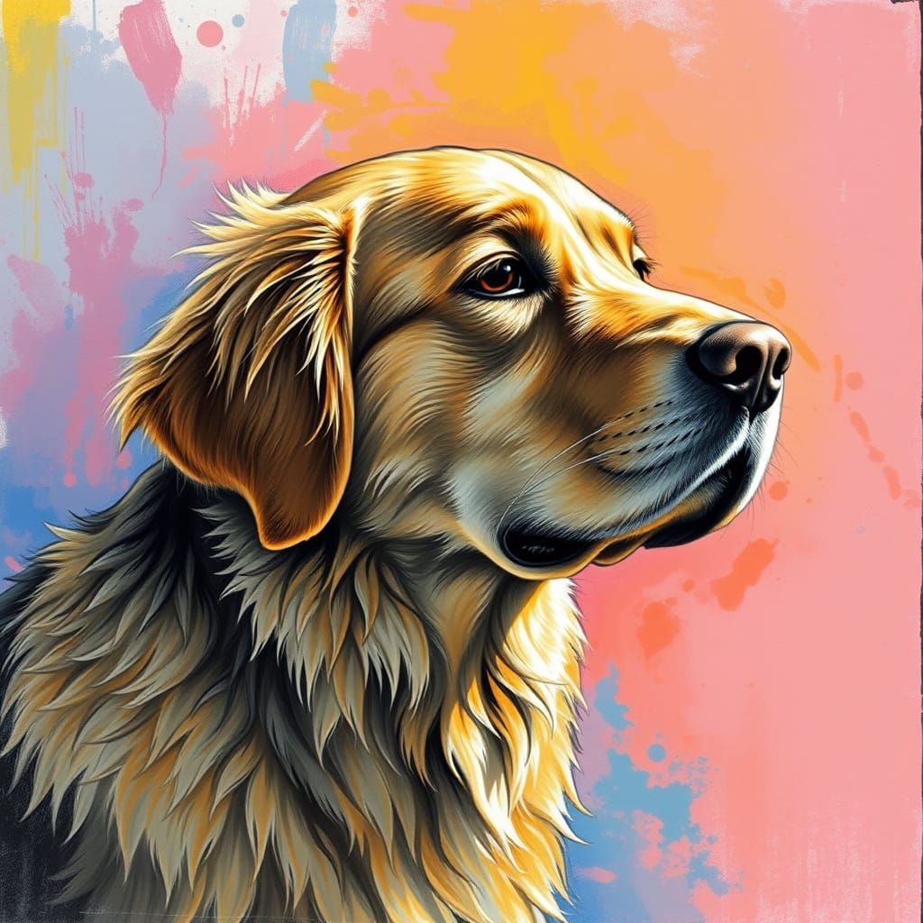Vibrant Golden Retriever in Hyperdetailed Impressionist Mast...