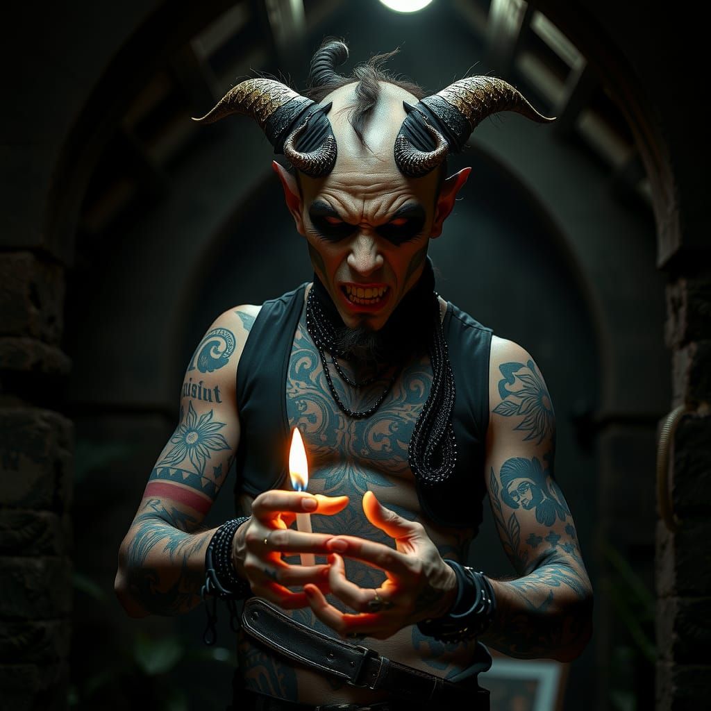 Scary Half-Demon Punk Rocker in Crypt