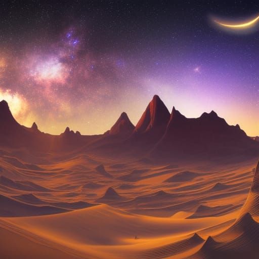 Desert Night Sky with Milky Way in Matte Painting Style